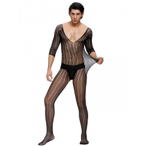 Men's Bodystocking, Striped Pattern, BLK, ONE SIZE 